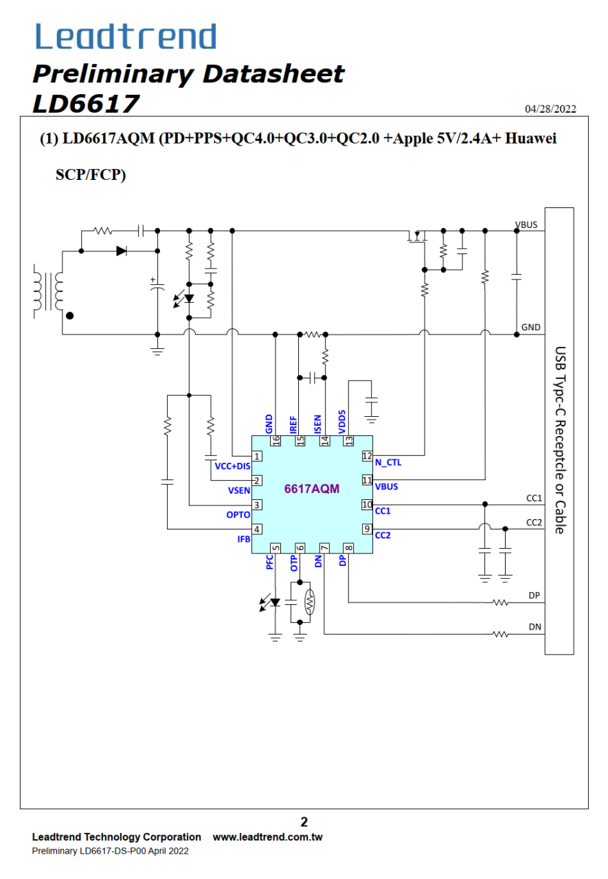 Leadtrend通嘉科技发布PD3.1协议芯片LD6617