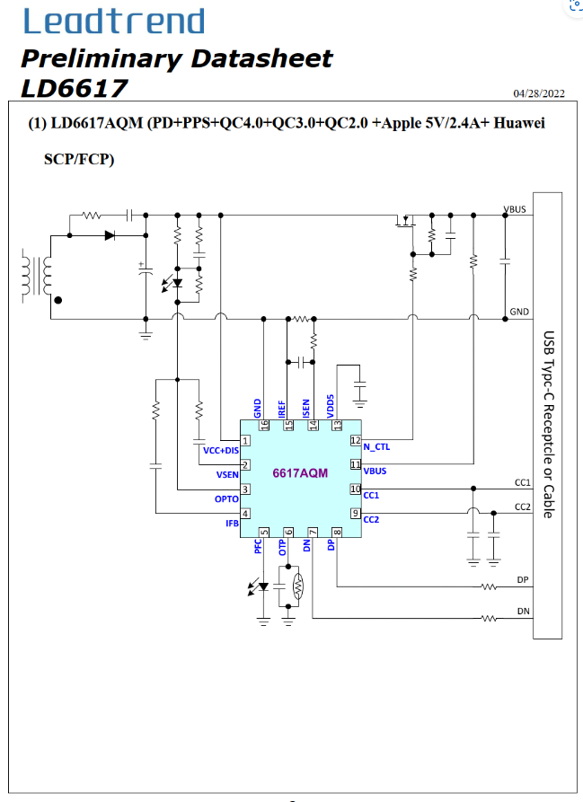 Leadtrend通嘉科技发布PD3.1协议芯片LD6617